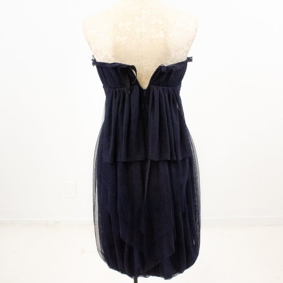 Vera Wang 4 Corset Strapless Tulle Midi Dress Blue - Picture 4 of 15